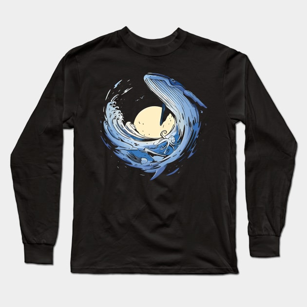 Oceanic Nocturne: Moonlit Whale and Octopus Long Sleeve T-Shirt by ConnectingtoNature